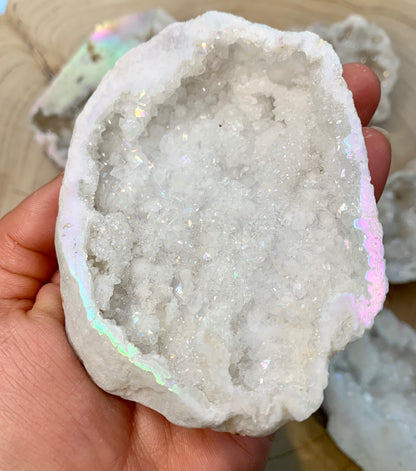 Angel Aura Rainbow Quartz Geode Cluster - CrystalBoutique.co.uk