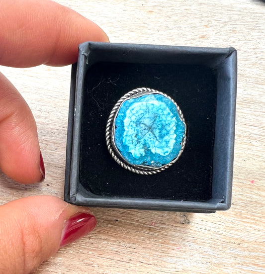 Solar Quartz Blue/White Dyed Crystal Ring
