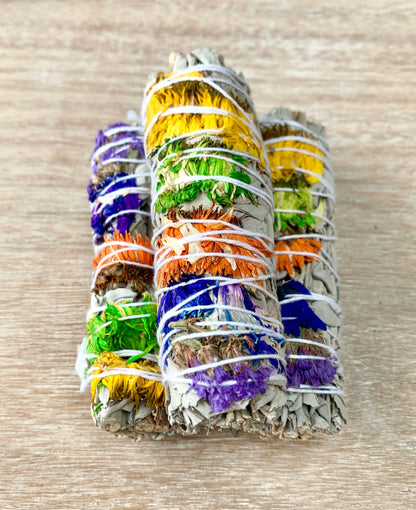Mixed Petal White Sage Smudge Stick Bundle 10cm