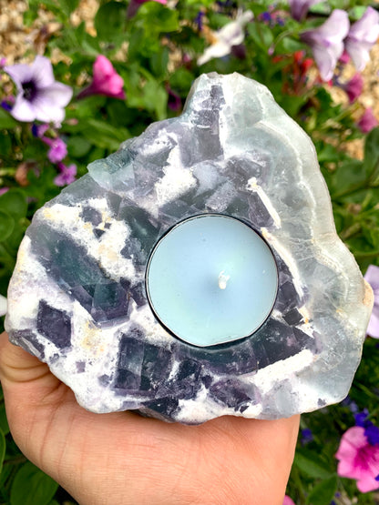 Fluorite Crystal Polished Slice Tea Light Candle Holder