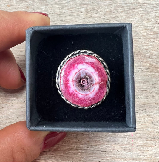 Solar Quartz Raspberry Swirl Dyed Crystal Ring
