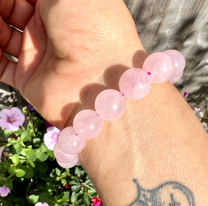 Rose Quartz A Grade Round Beaded Chunky 12mm Power Bracelet