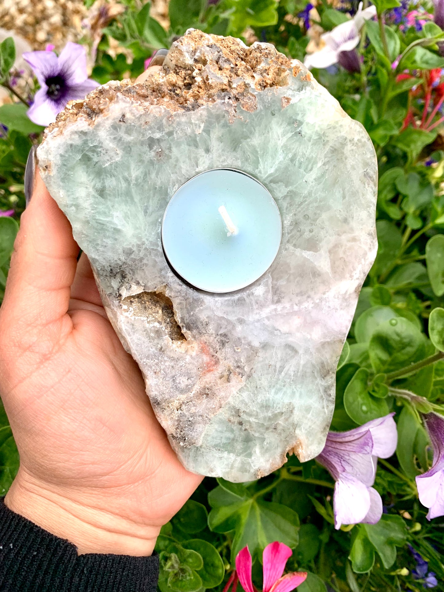 Fluorite Crystal Polished Slice Tea Light Candle Holder