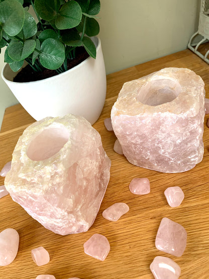 Aura Plated Rose Quartz Tea-Light Candle Holder