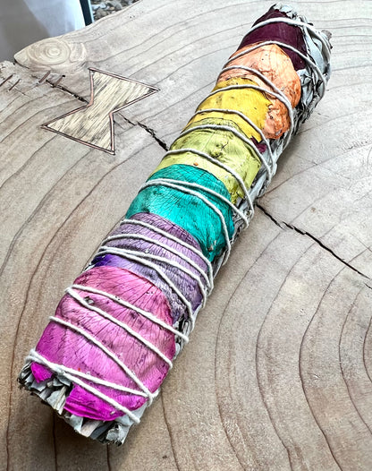 Seven Chakra Rose Petals & White Sage Large Smudge Stick 18cm