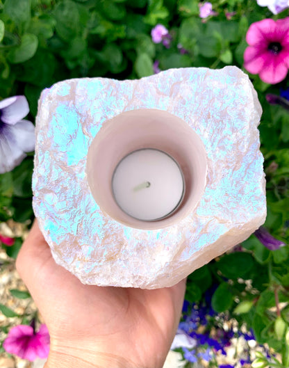 Aura Plated Rose Quartz Tea-Light Candle Holder