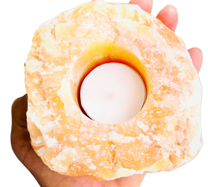 Orange Calcite Rough Tealight Candle Holder