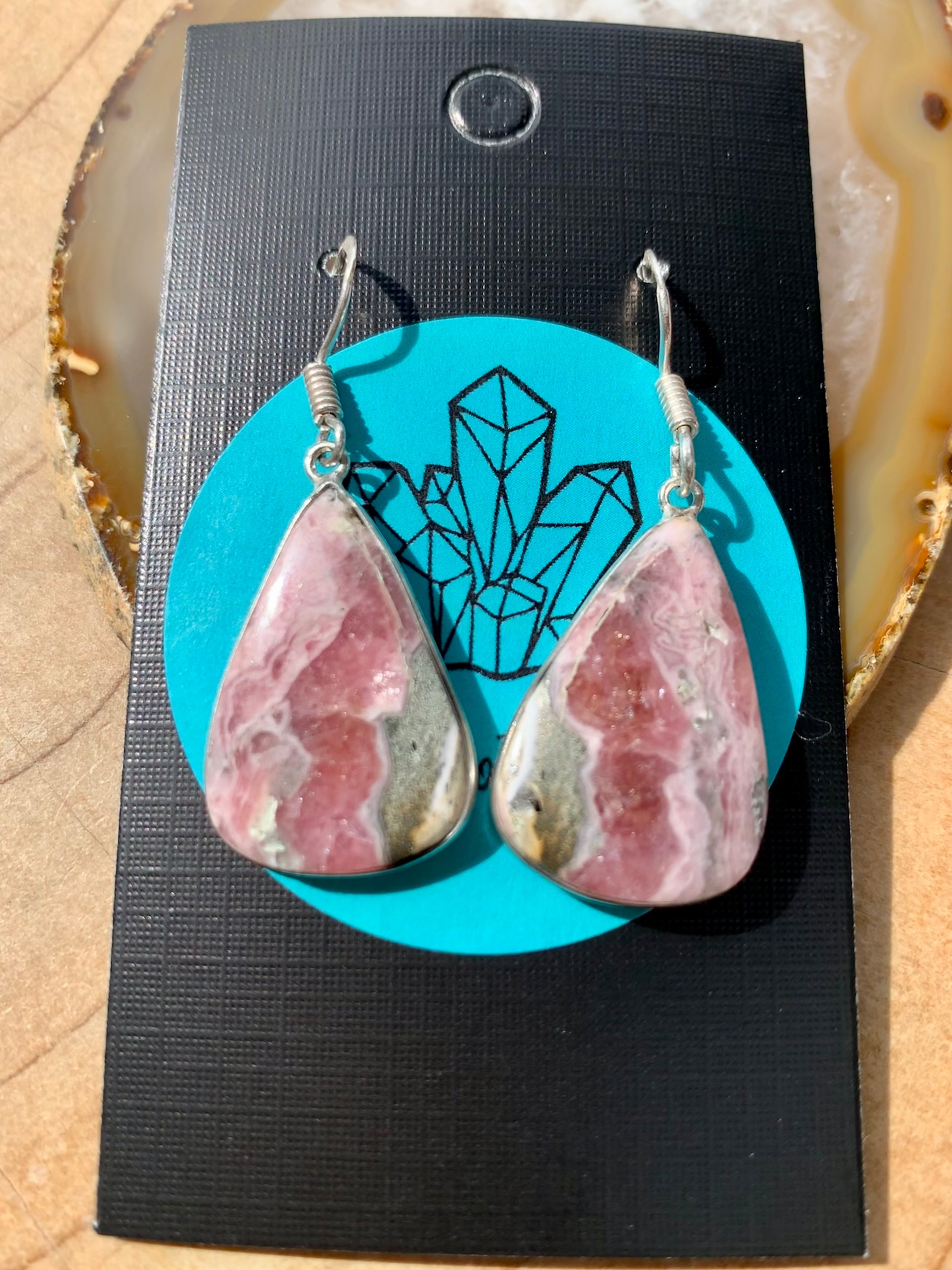 Rhodonite Crystal Gemstone Dangle Earrings