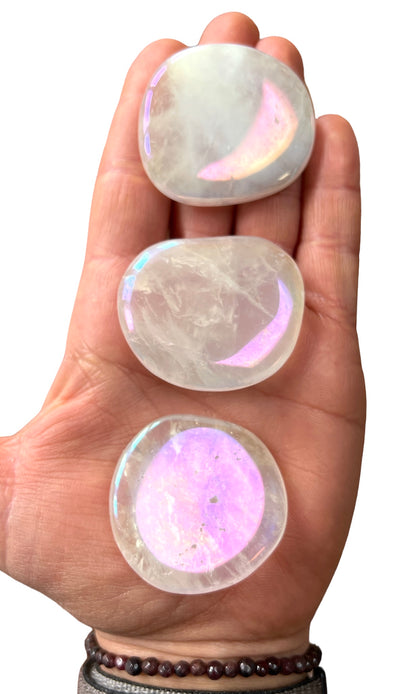 Rose Quartz Aura Plated Pebble - Crystal Boutique.co.uk