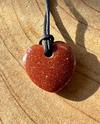 Goldstone Crystal Heart Shaped Pendant Corded Necklaces