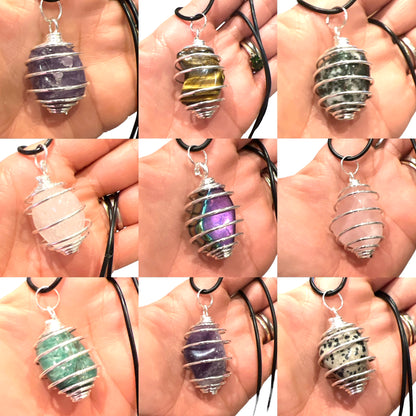 Tumblestone Crystal Spiral Pendant Necklace