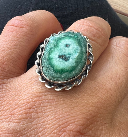 Solar Quartz Green Dyed Crystal Ring