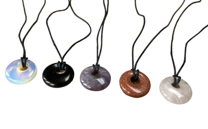 Crystal Gemstone Agogo Shaped Pendant Corded Necklace