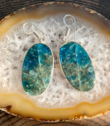 Blue Apatite Crystal Gemstone Dangle Earrings
