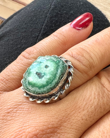 Solar Quartz Green Dyed Crystal Ring