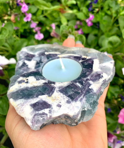 Fluorite Crystal Polished Slice Tea Light Candle Holder
