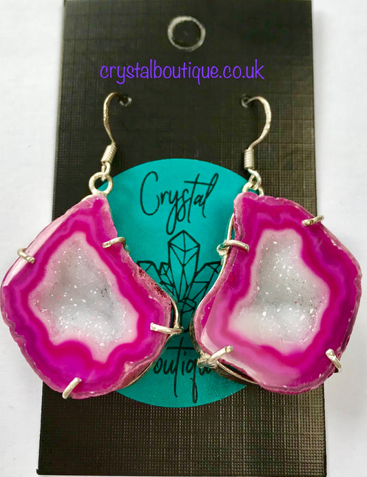 Druzy Crystal Healing Geode Slice Earrings Pink Collection - Crystal Boutique