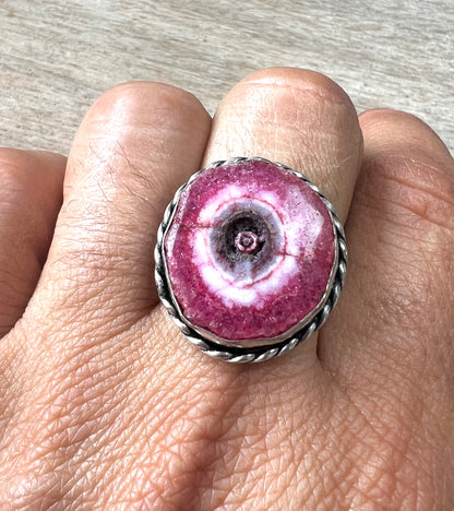 Solar Quartz Raspberry Swirl Dyed Crystal Ring
