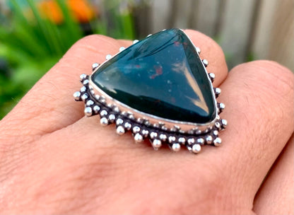 Bloodstone Crystal Statement Ring