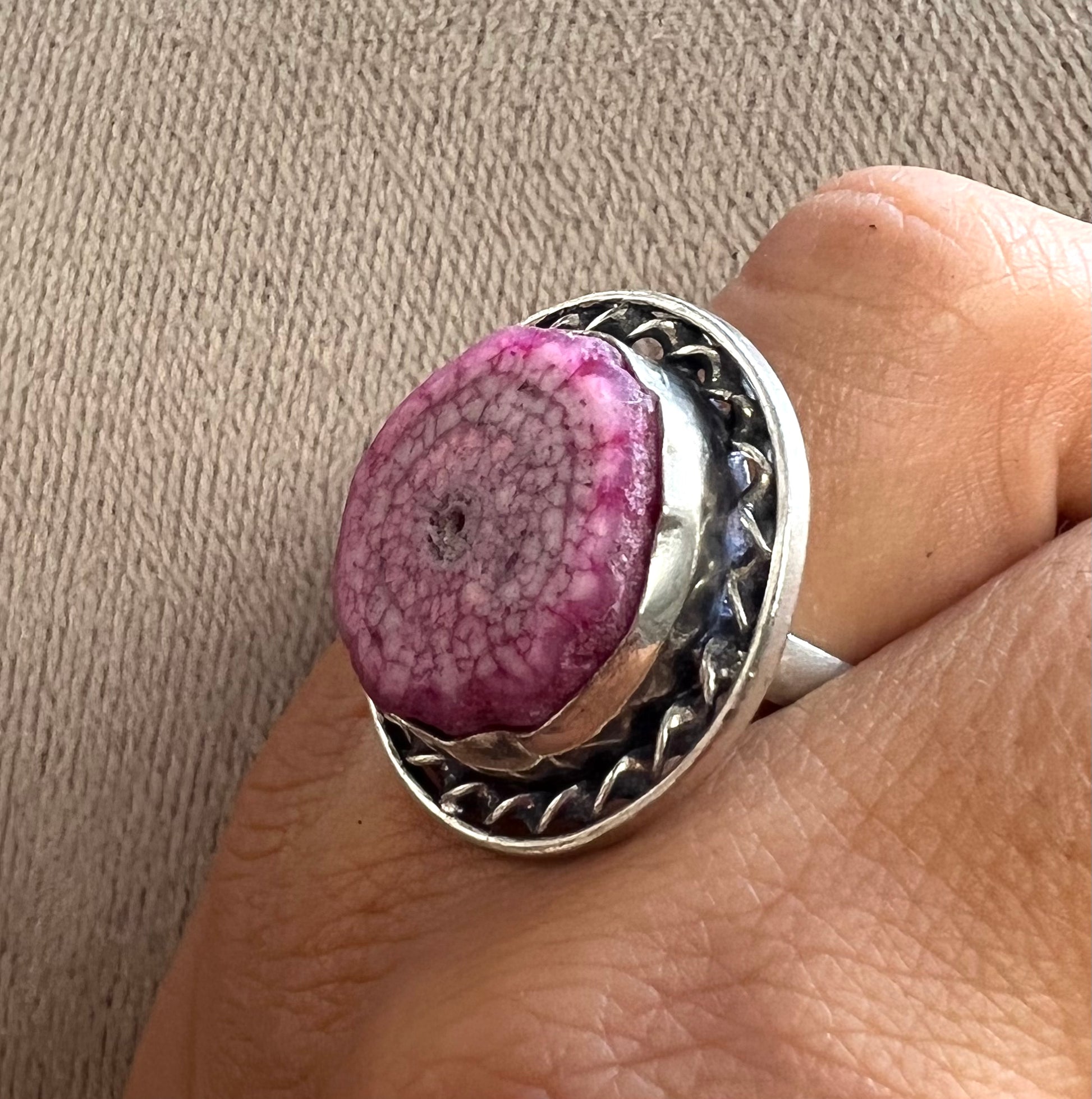 Solar Quartz Vintage Pink Dyed Crystal Ring