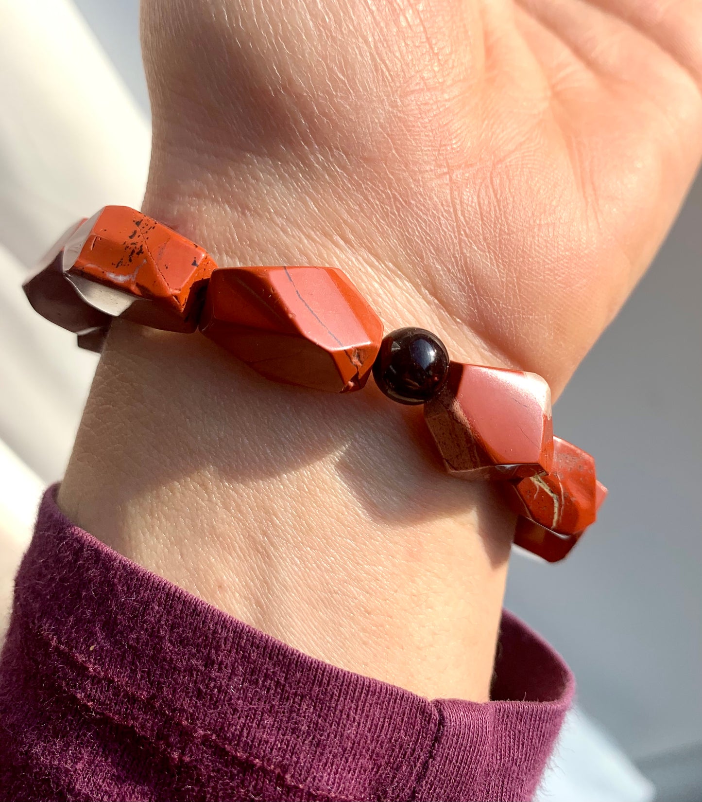 Red Jasper & Garnet Pendant Crystal Stretch Stack Bracelet