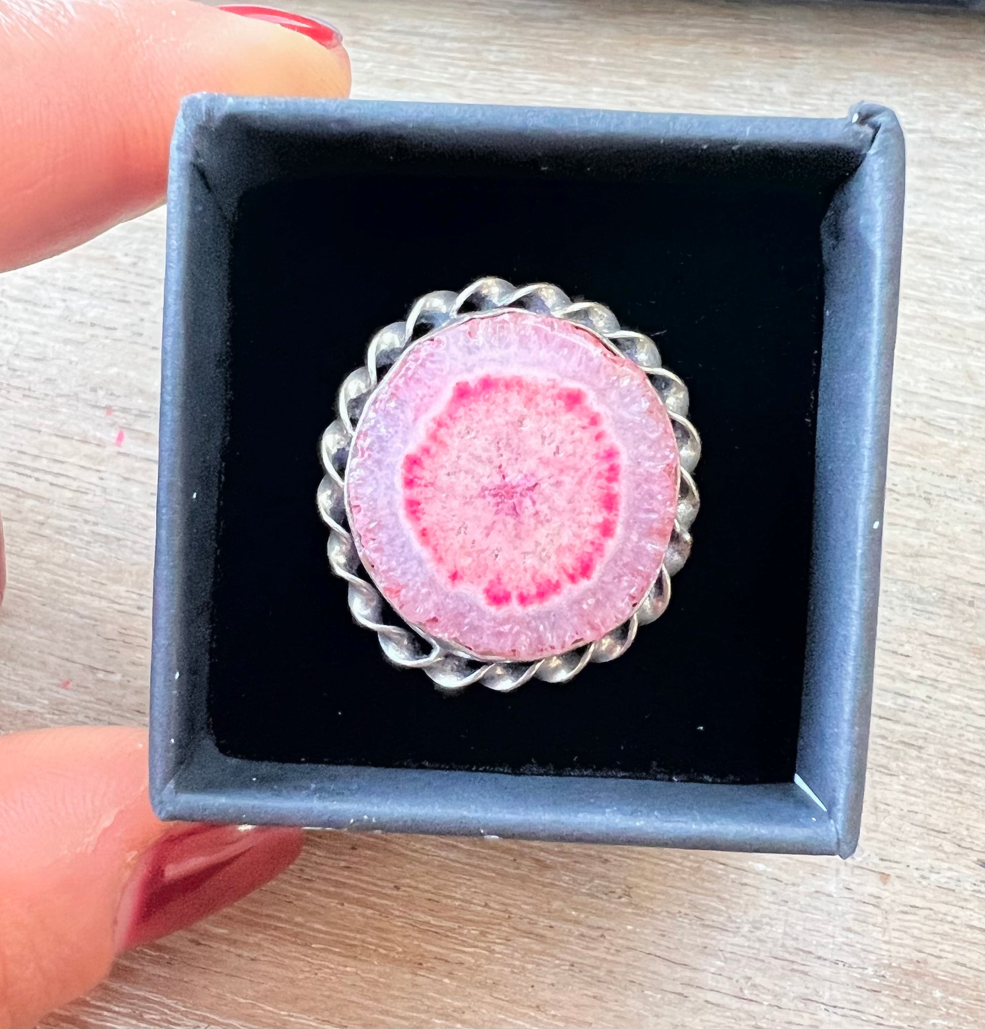 Solar Quartz Vintage Light Pink Dyed Crystal Ring