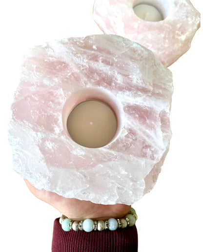 Rose Quartz Natural Pink Tea Light Candle Holder