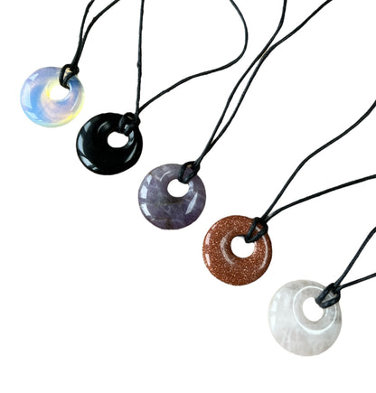 Crystal Gemstone Agogo Shaped Pendant Corded Necklace