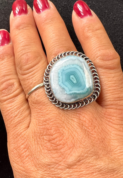 Solar Quartz Blue Swirl Dyed Crystal Ring