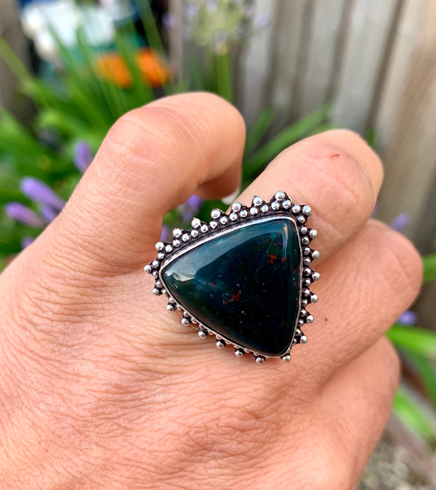 Bloodstone Crystal Statement Ring