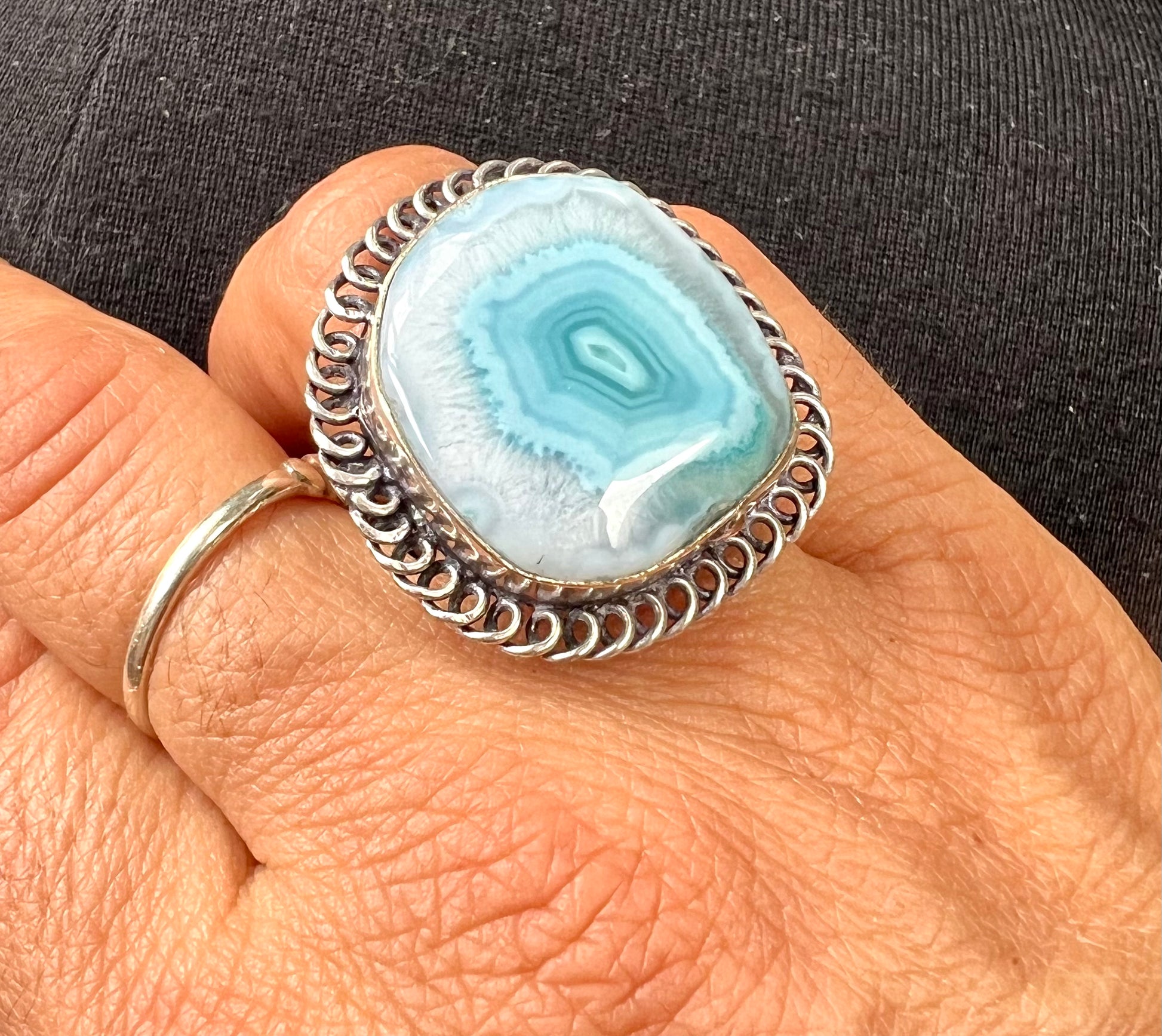 Solar Quartz Blue Swirl Dyed Crystal Ring
