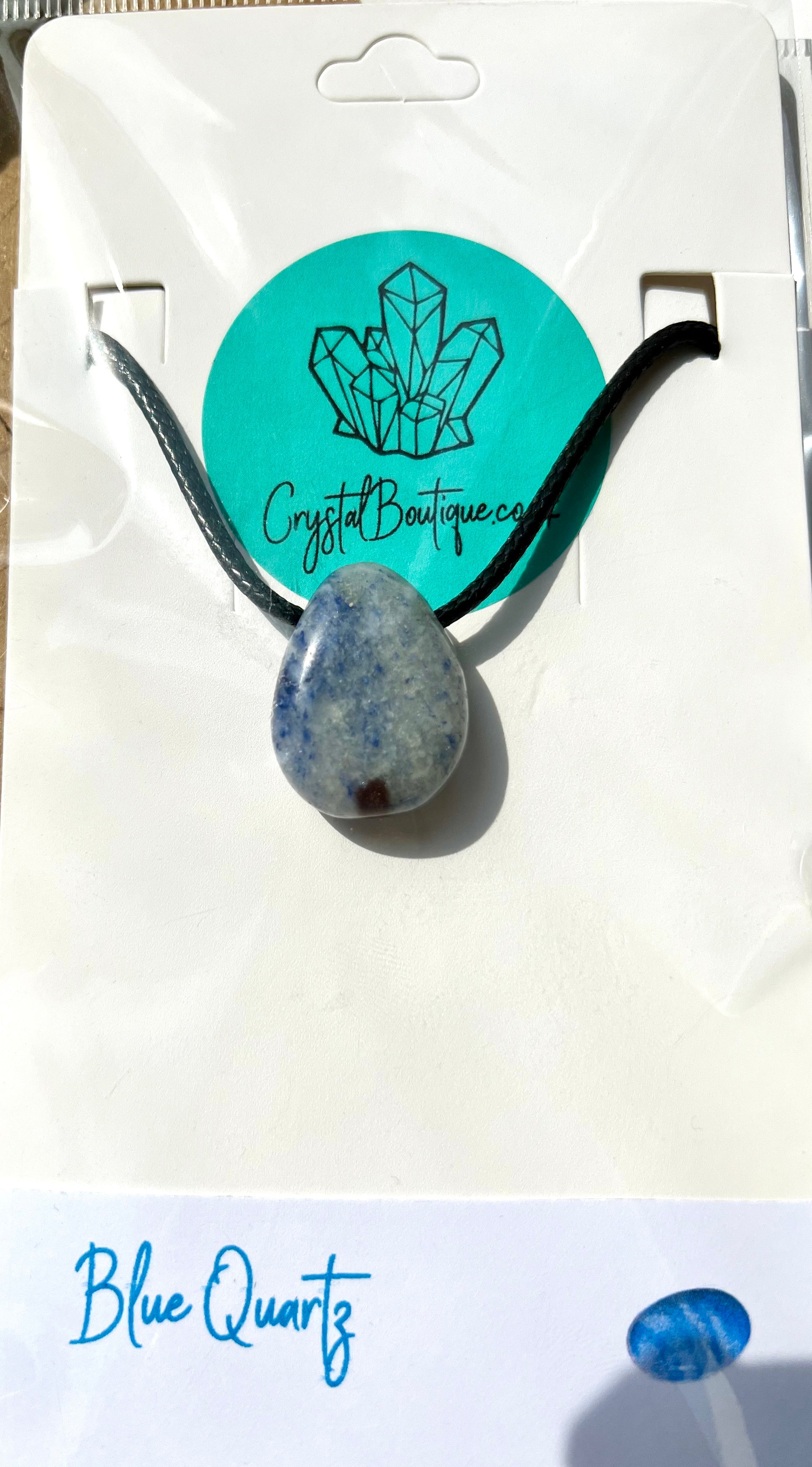 Blue Quartz Tumblestone Crystal Gemstone Corded Pendant Necklace Unisex