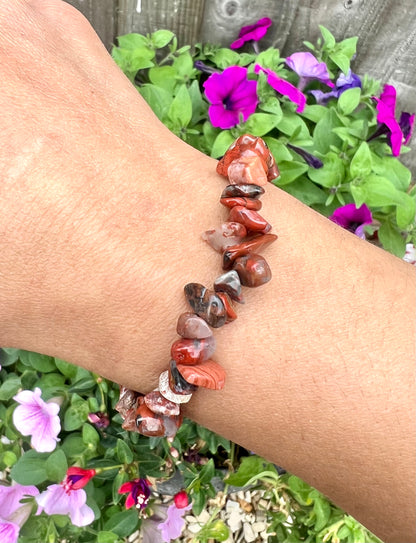 Brecciated Poppy Jasper Crystal Chip Bracelet