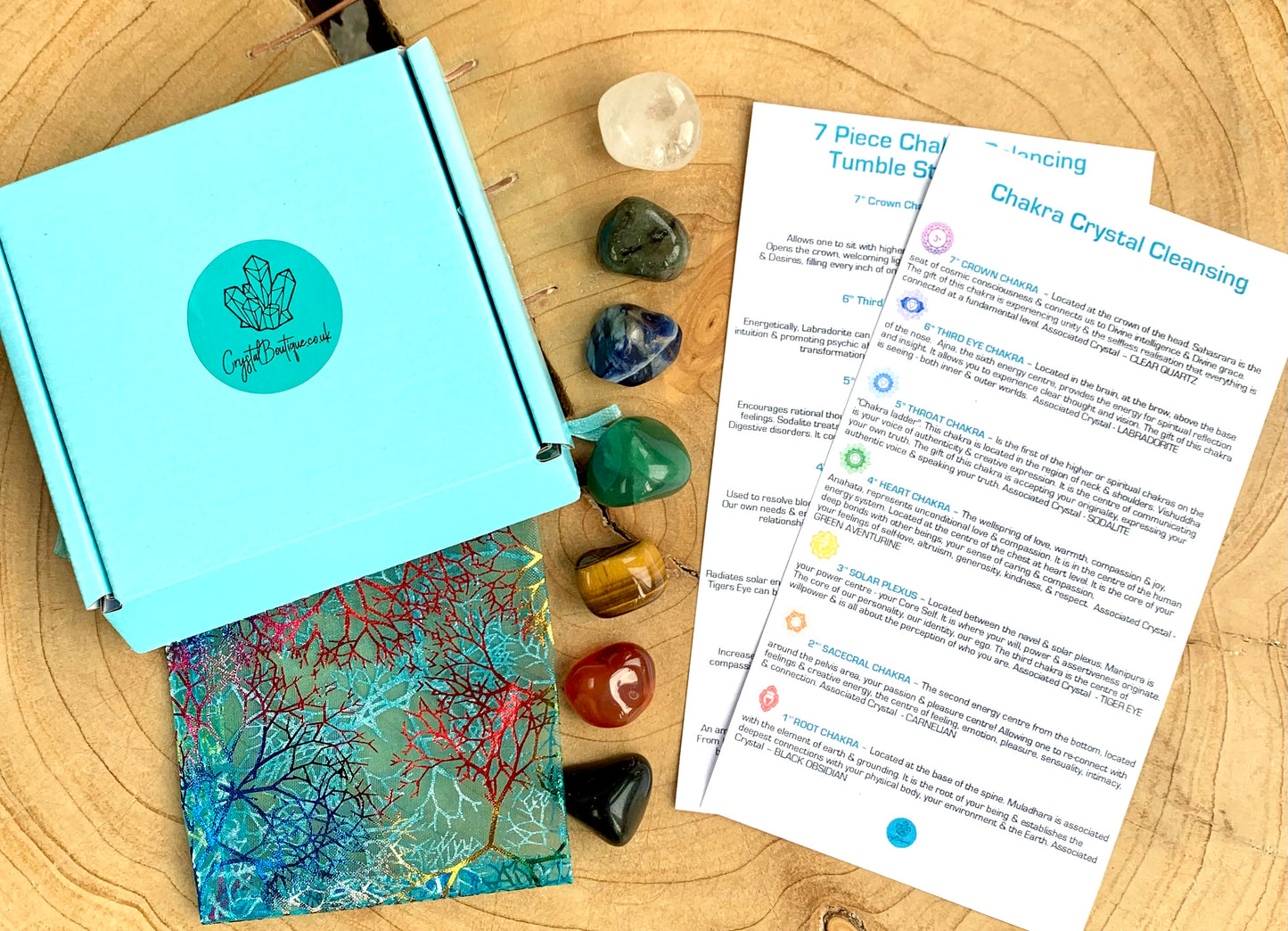 Chakra Cleansing 7 Piece Crystal Tumblestone Gift Set
