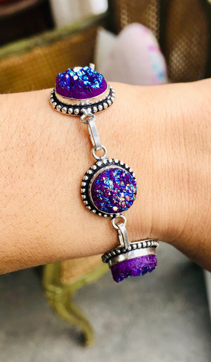 Druzy Crystal 9” 925 T-Bar Bracelet - crystalboutique.co.uk