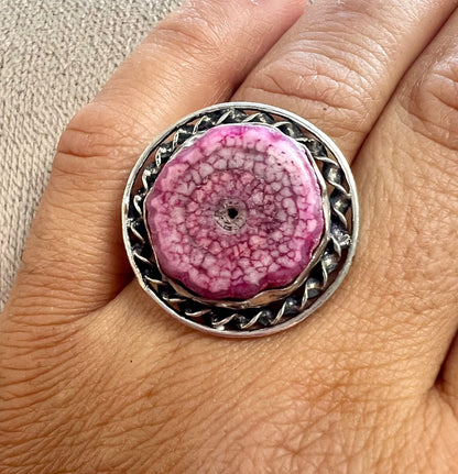 Solar Quartz Vintage Pink Dyed Crystal Ring