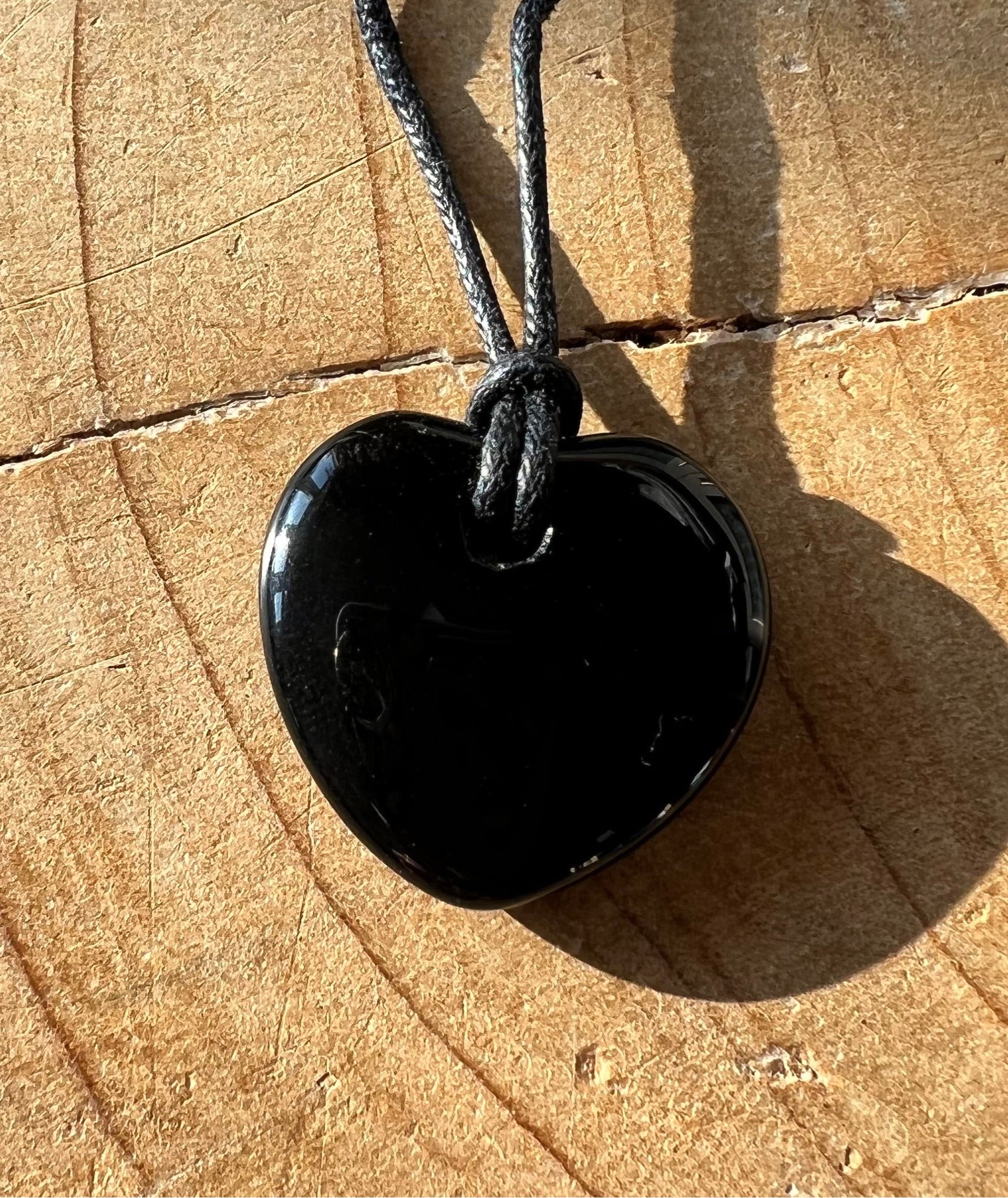 Black Obsidian Crystal Heart Shaped Pendant Corded Necklaces