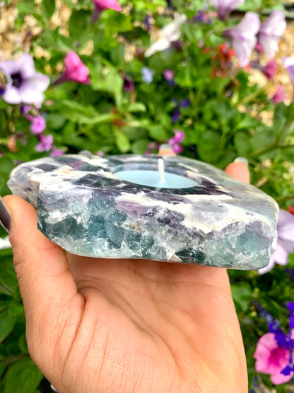 Fluorite Crystal Polished Slice Tea Light Candle Holder