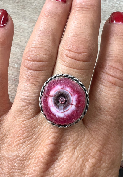 Solar Quartz Raspberry Swirl Dyed Crystal Ring