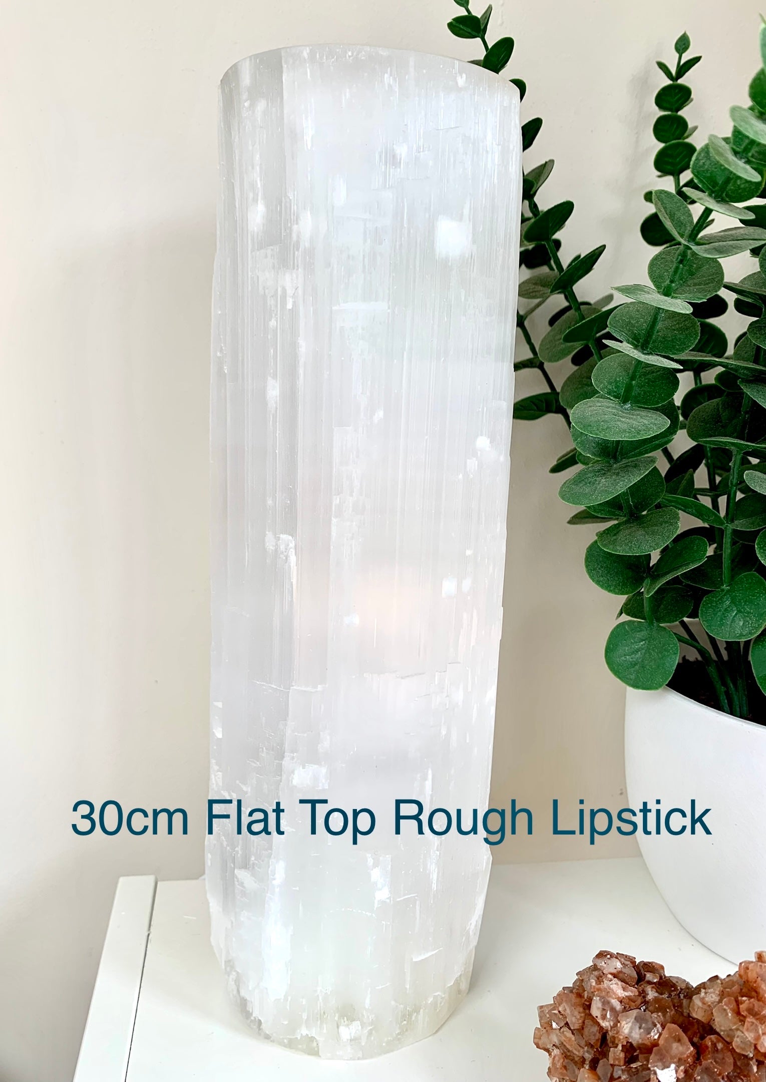 Satin Spar Selenite Flat Top Cylinder Lipstick Lamp Large