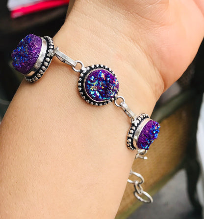 Druzy Crystal 9” 925 T-Bar Bracelet - crystalboutique.co.uk