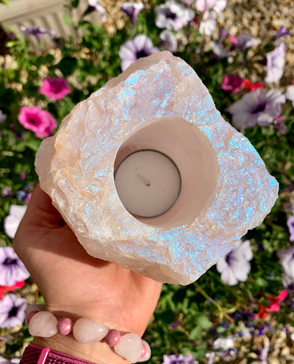Aura Plated Rose Quartz Tea-Light Candle Holder
