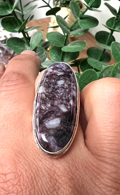 Charoite Crystal Statement Ring