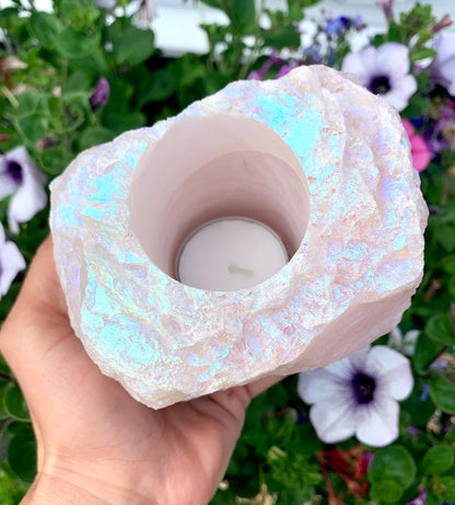 Aura Plated Rose Quartz Tea-Light Candle Holder