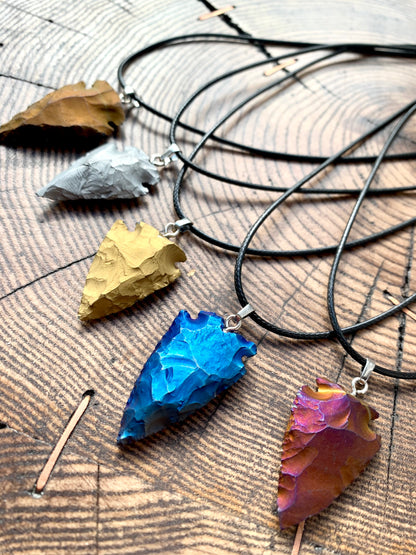 Aura Plated Crystal Arrowhead Quartz Pendant Necklace