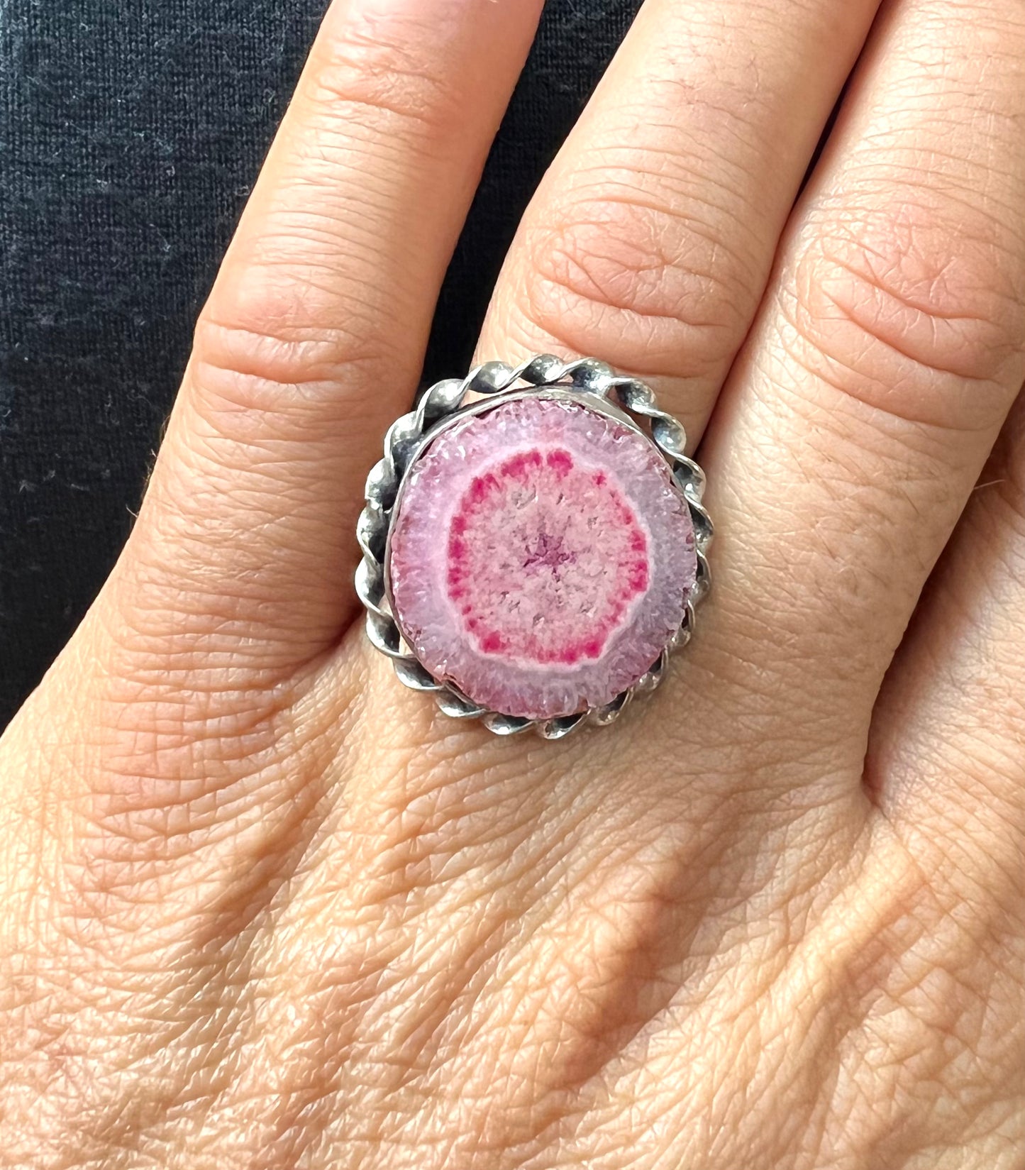 Solar Quartz Vintage Light Pink Dyed Crystal Ring