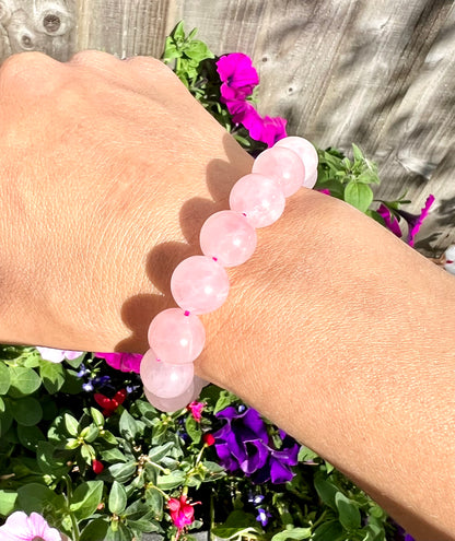 Rose Quartz A Grade Round Beaded Chunky 12mm Power Bracelet
