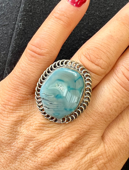 Solar Quartz Blue Oval Dyed Crystal Ring