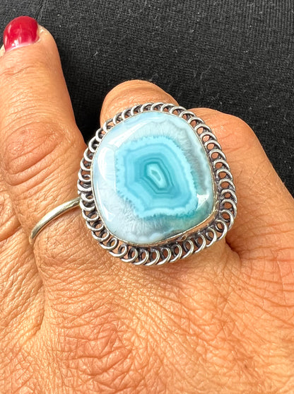 Solar Quartz Blue Swirl Dyed Crystal Ring