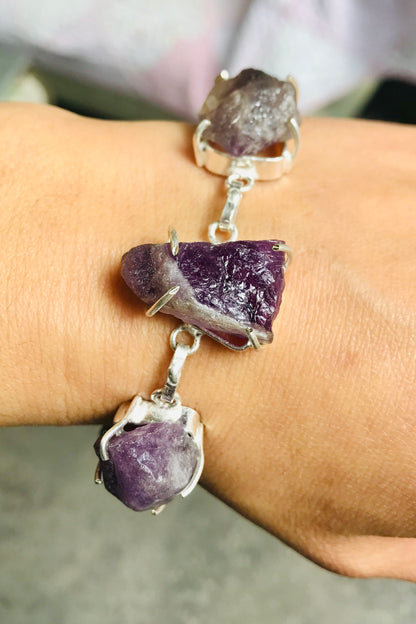 Amethyst Rough Crystal 8.5” 925 Bracelet - Crystal Boutique.co.uk 